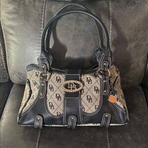 Vintage Y2K Dooney & Bourke D&B Black Gray Rhinestone Satchel Bag Handbag Purse